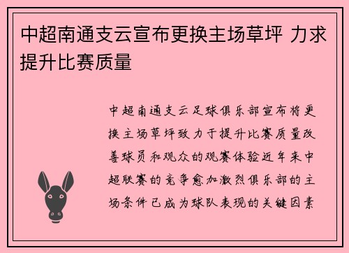 中超南通支云宣布更换主场草坪 力求提升比赛质量 中超南通支云宣布更换主场草坪 力求提升比赛质量