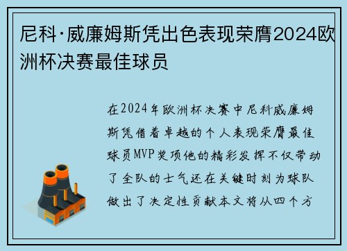 尼科·威廉姆斯凭出色表现荣膺2024欧洲杯决赛最佳球员